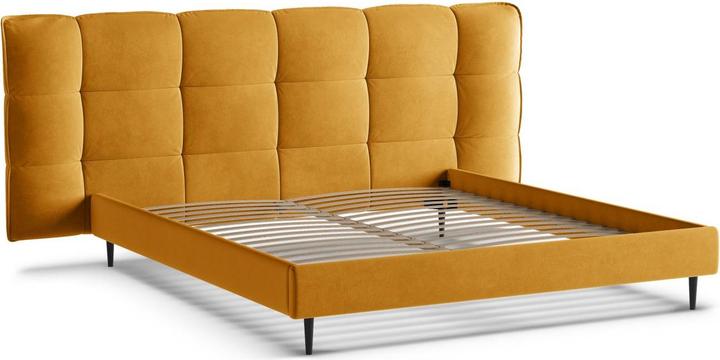 Actual product image Micadoni Velvet Storage Bed With Headboard, "Eric", Yellow, 220x250x114 Made in Europe (160 x 200 cm)