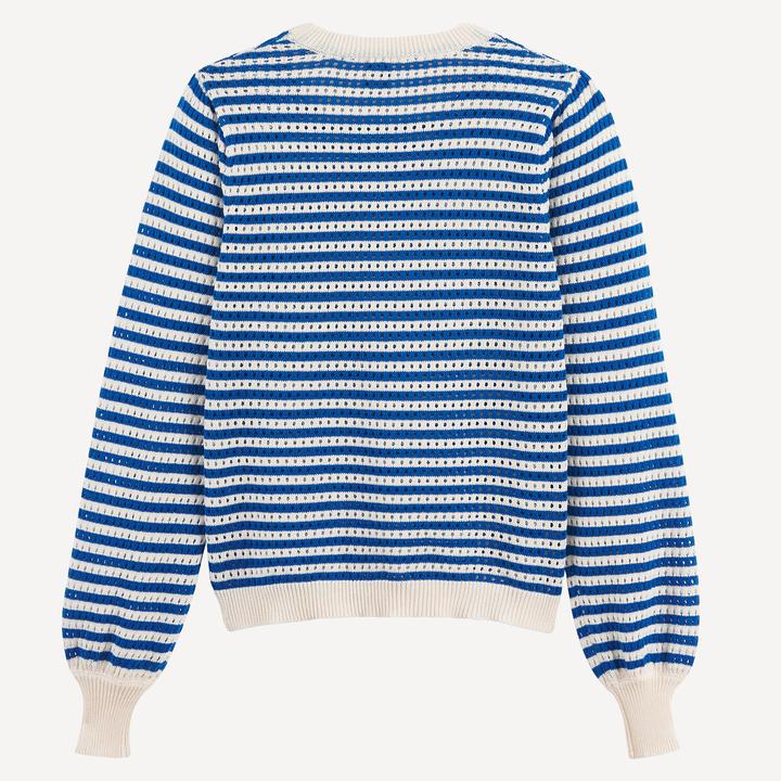 Produktbild La Redoute Collections Gestreifter Rundhalspullover aus Ajourstrick (128)