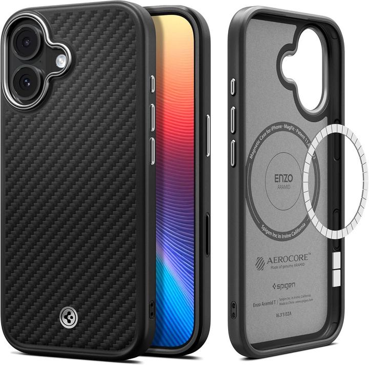 Produktbild Spigen - Enzo Aramid "T" MagSafe - iPhone 17 - Black / Silver (Apple iPhone 17)