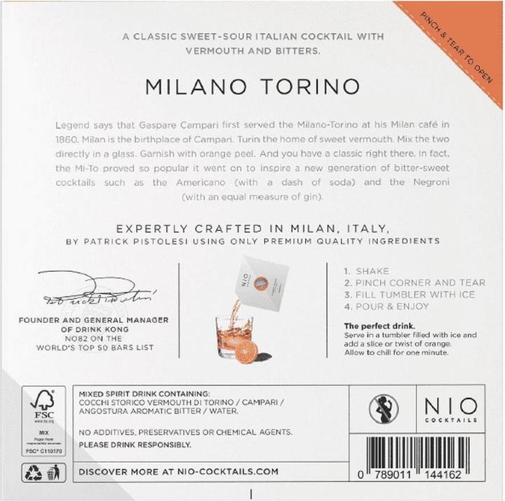 Actual product image Nio Cocktails Milano Torino 100 ml (1 x 10 cl)
