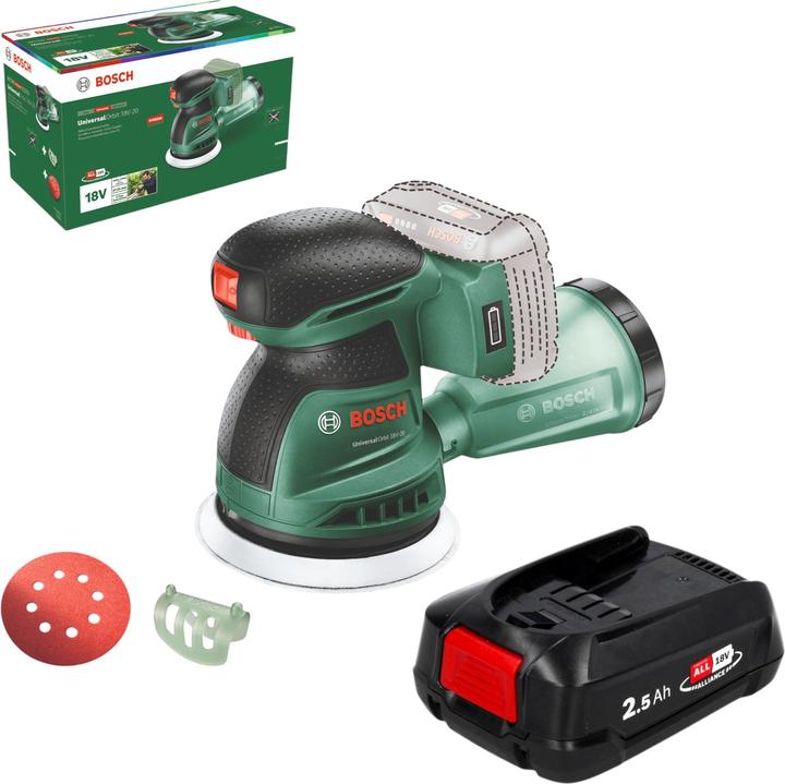 Actual product image Bosch Home & Garden UniversalOrbit 18V-20 Akku Exzenterschleifer 18 V 125 mm + 1x Akku 2,5 Ah - ohne Ladegerät (Eccentric grinder)