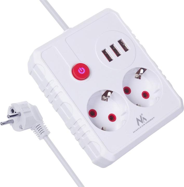 Maclean Multiple socket outlet, extension cable, 2 sockets + 3 USB ports (5x, USB-A, 1.50 m)