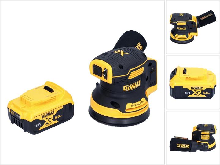 1x levigatrice rotorbitale a batteria DeWalt DCW 210, 1x batteria Dewalt DCB 184 18 Volt 5.0 Ah