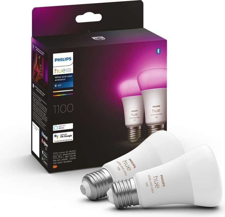 Produktbild Philips Hue White & Color Ambiance BT (E27, 9 W, 1100 lm, 2 x, F)