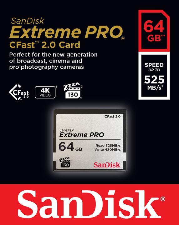 Image du produit Sandisk CFast Card Extreme Pro 64GB (64 Go, CFast 2.0)