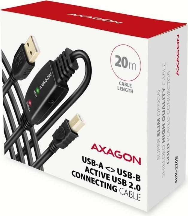 Produktbild Axagon ADR-215B aktives USB 2.0 Verbindungskabel, USB-A auf USB-B - 20m (20 m, USB 2.0)