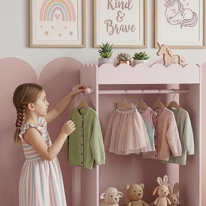 Produktbild En.Casa Kindergarderobe Vestnes mit Spiegel 120x63x38 cm Cotton Candy (62.50 x 38 x 120 cm)