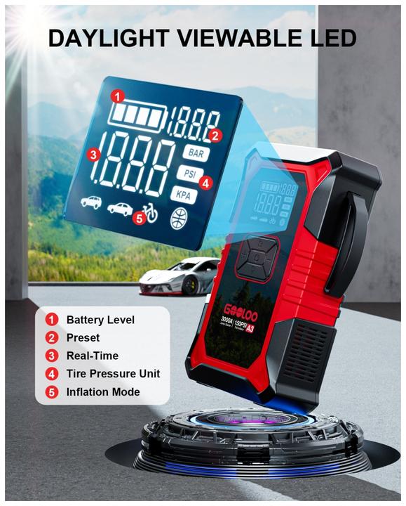 Immagine prodotto Gooloo A3 Jump-Starter/Kompressor 12 V, 3000A (3000 A)
