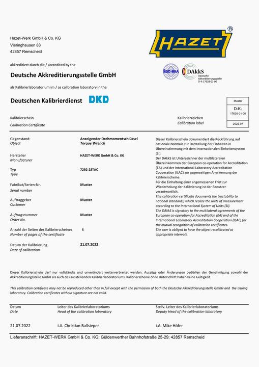 Actual product image HAZET Torque spanner 6160-1CTCAL - Tolerance: 3% - Square solid 25 mm (1 in.) (1", 1600 Nm)