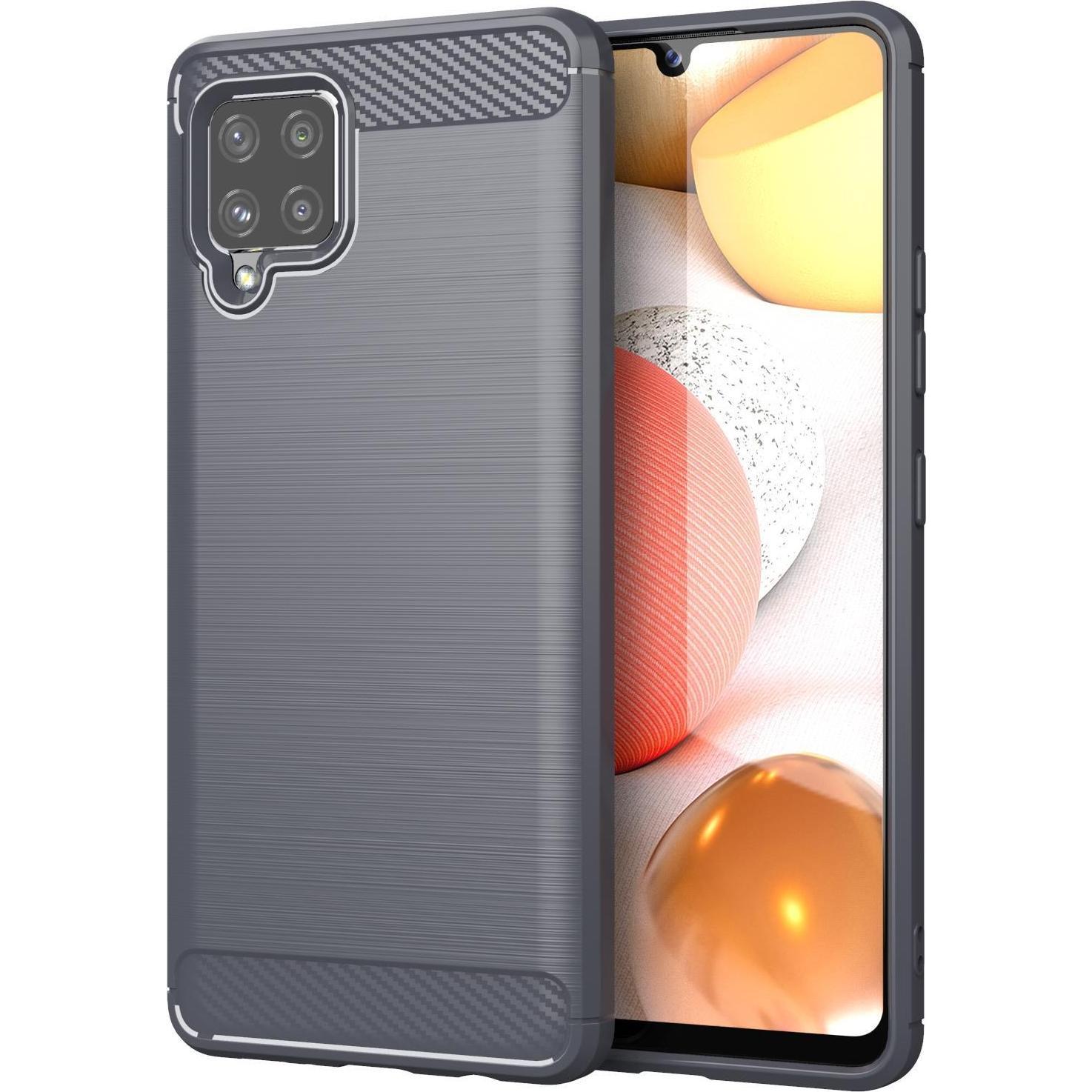Cadorabo TPU Ultra Slim carbon edelstahl Kombi Cover (Samsung Galaxy A42 5G), Smartphone Hülle, Grau