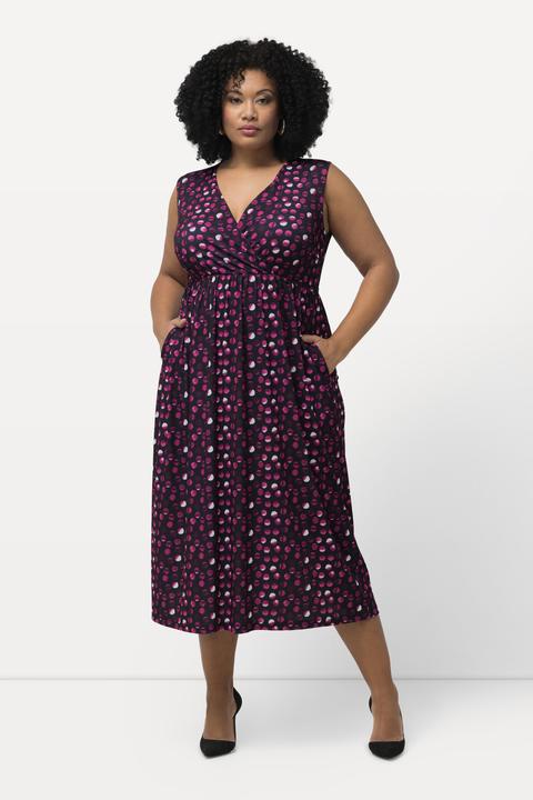 Produktbild Ulla Popken Jerseykleid, Punkte, A-Linie, V-Ausschnitt, ärmellos (62)