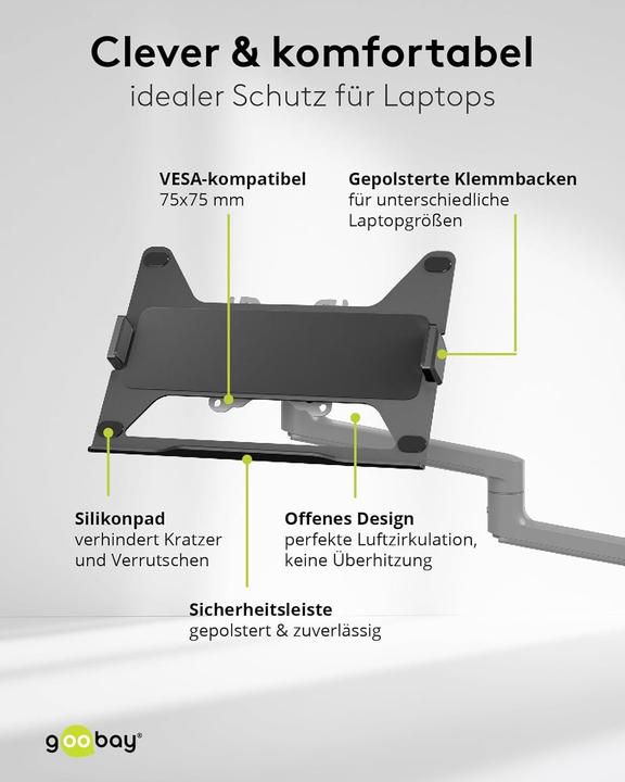 Actual product image Goobay Deluxe monitor mount with laptop arm, black (Ground, 32", 8 kg)