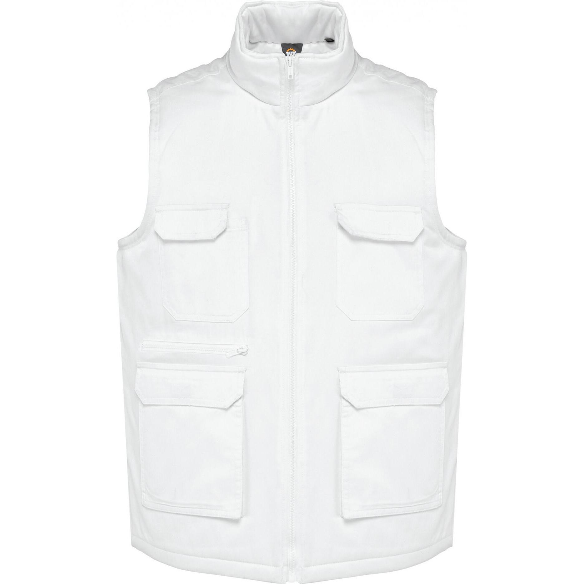 Kariban, Herren, Weste, Gepolsterte Polycotton-Multitaschen-Weste, Weiss, (4XL)