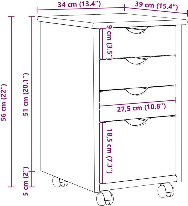 Actual product image vidaXL Rollschrank (34 x 39 x 56 cm)