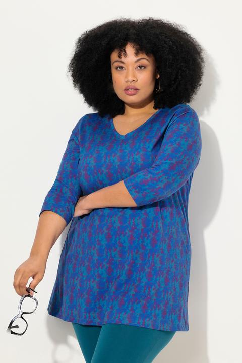Produktbild Ulla Popken Longshirt, Batikmuster, A-Linie, V-Ausschnitt, 3/4-Arm (56)