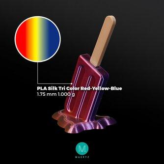 Produktbild Maertz PLA Silk Tri Color Red-Yellow-Blue 1.75 mm 1.000 g (PLA, 1.75 mm, 1 g, Mehrfarbig)