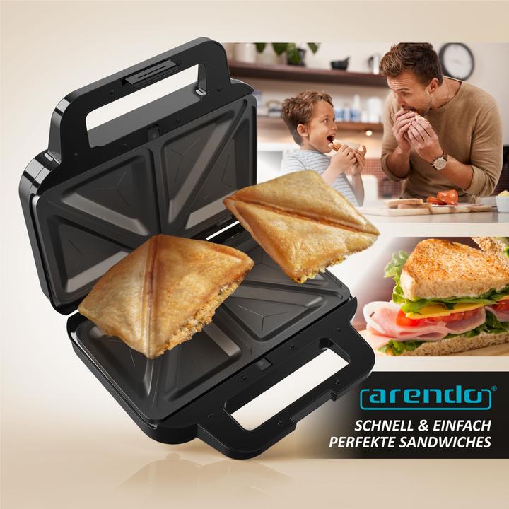 Produktbild Arendo Sandwichmaker 900W Temperaturkontrolle, Cool-Touch, Antihaftbeschichtung, BPA-frei, Kabelaufwicklung