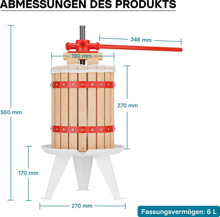 Produktbild Wiltec Set 6L Obstpresse Presstuch Obstmühle 7L Weinpresse Saftpresse