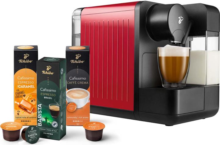 Produktbild Tchibo Cafissimo "milk" Kaffeemaschine Kapselmaschine inkl. 30 Kapseln, Rot