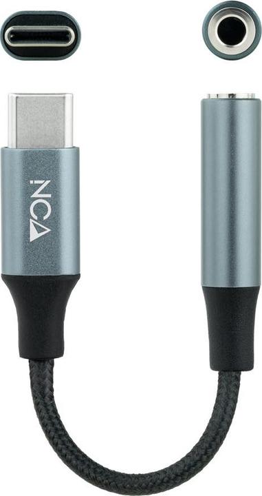 Produktbild Nanocable cable adaptador de usb-c a jack 3.5, negro/gris 10.24.1204 (0.11 m, 3.5mm Klinke (AUX))