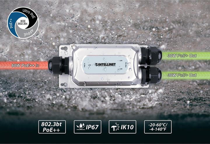 Produktbild Intellinet 2-Port Outdoor Ultra PoE Extender Vandalismusschu (3 Ports)