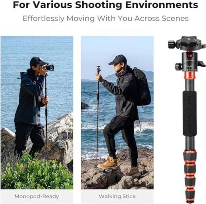 Image du produit K&F Concept Trépied léger en fibre de carbone avec rotule 360° et monopode pour appareils photo reflex (Carbone)