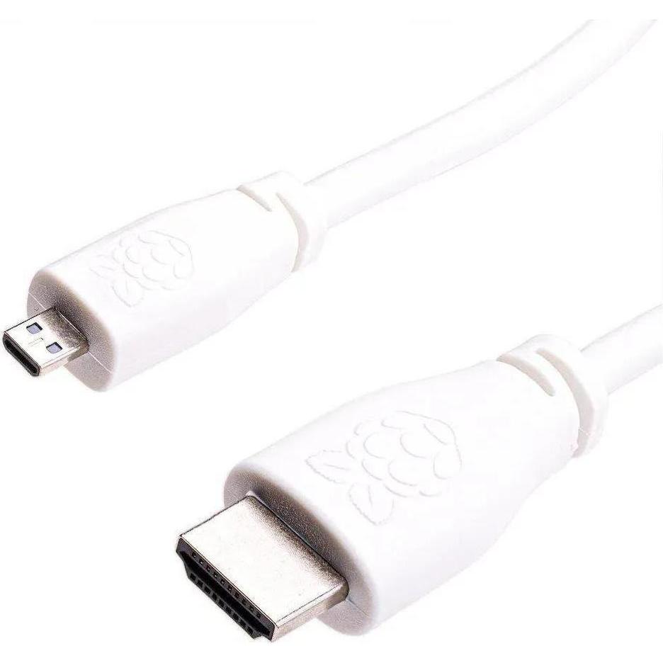 Berrybase Cavo micro HDMI ufficiale di Raspberry Pi 4, bianco (2 m), Cavo video