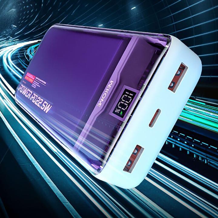 Actual product image Wekome WP-353 Vanguard-Serie – Powerbank 10000 mAh PD 20 W + QC 22,5 W (Lila / Transparent) (10000 mAh, 22.50 W, 37 Wh)