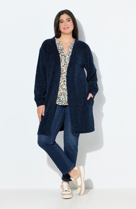 Produktbild Ulla Popken Chenille-Strickjacke, V-Ausschnitt, offene Form, Langarm (46, 48)