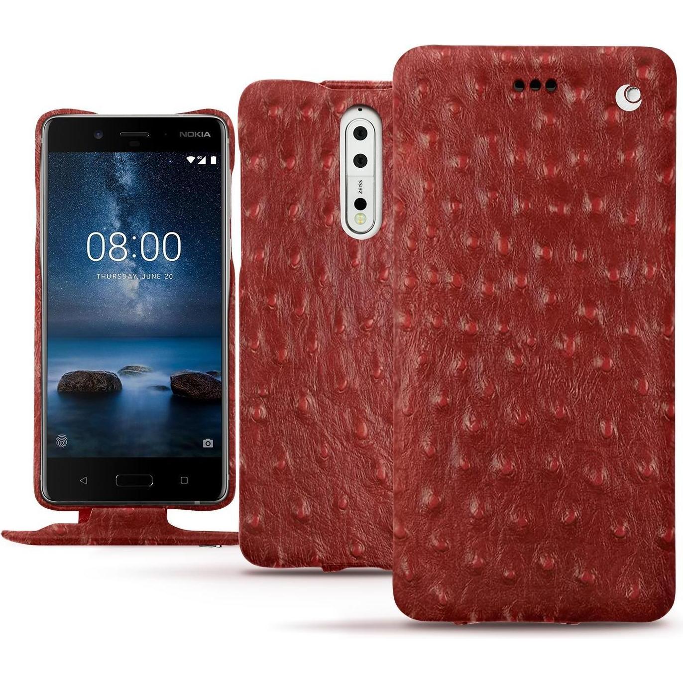 Noreve Lederschutzhülle vertikal (Nokia 8), Smartphone Hülle, Rot