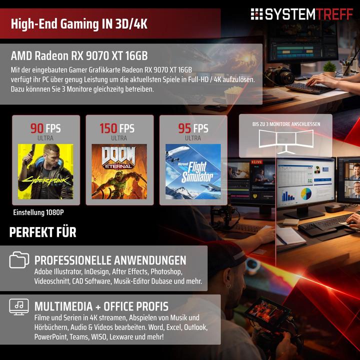 Produktbild SYSTEMTREFF Gaming PC G255658 (1000 GB, 32 GB, AMD Ryzen 7 5700X, Radeon RX 9070 XT)