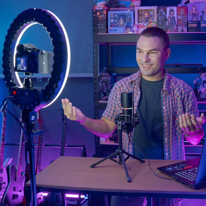 Actual product image Streamplify MIC RGB Microphone, USB-A, black - incl. tribrach