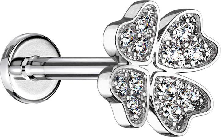Produktbild Star Piercing Micro Labret Innengewinde silber Kleeblatt mit Kristall (Chirurgenstahl 316L, Messing)