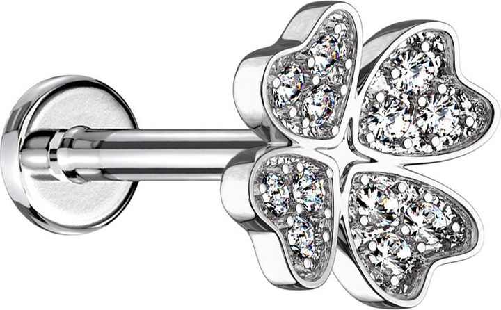 Immagine prodotto Star Piercing Micro Labret filo interno argento quadrifoglio con cristallo (Acciaio chirurgico 316L, Ottone)