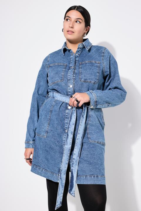 Produktbild Studio Untold Jeanskleid, Straight Shape, Hemdkragen, Bindeband, Langarm (56)