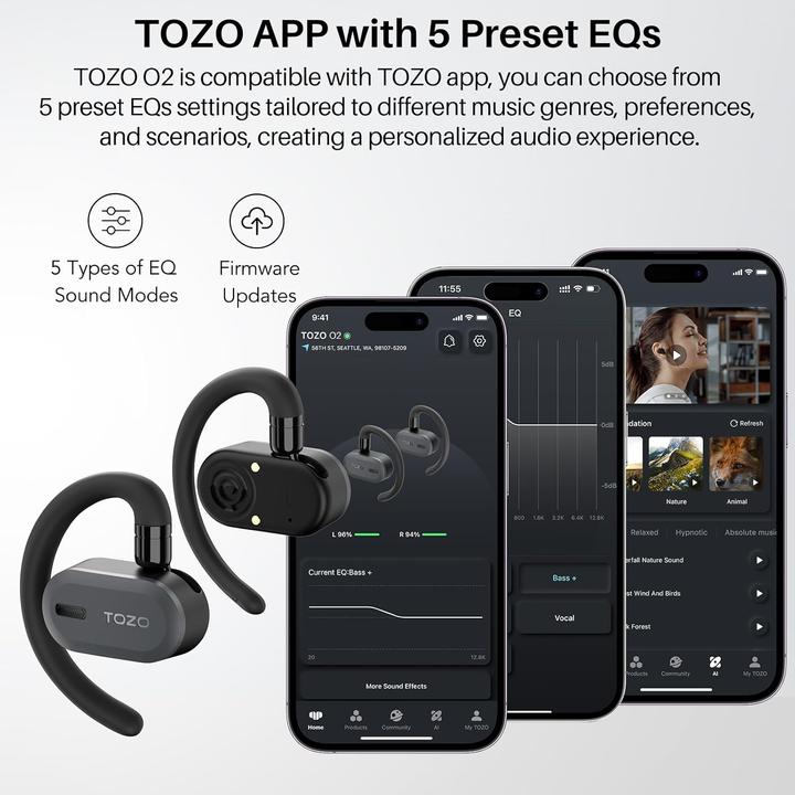 Produktbild Tozo Open Buds True Wireless Stereo (TWS) USB Typ-C Bluetooth In-Ear Headset Schwarz (42 h)