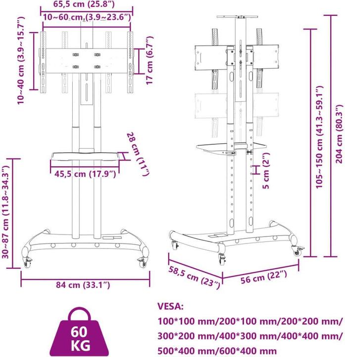 Produktbild VidaXL TV-Ständer auf Rollen (Diverse, 70", 60 kg)