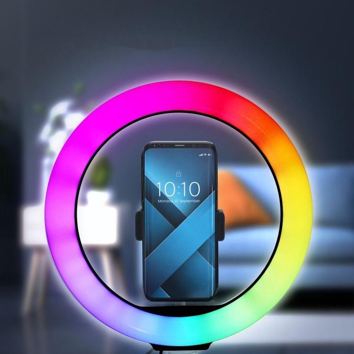 Actual product image Techonic Smart device OEM LED Ring Stream RGB lamp 12" FULL COLOR with holder for mobile + tripod black