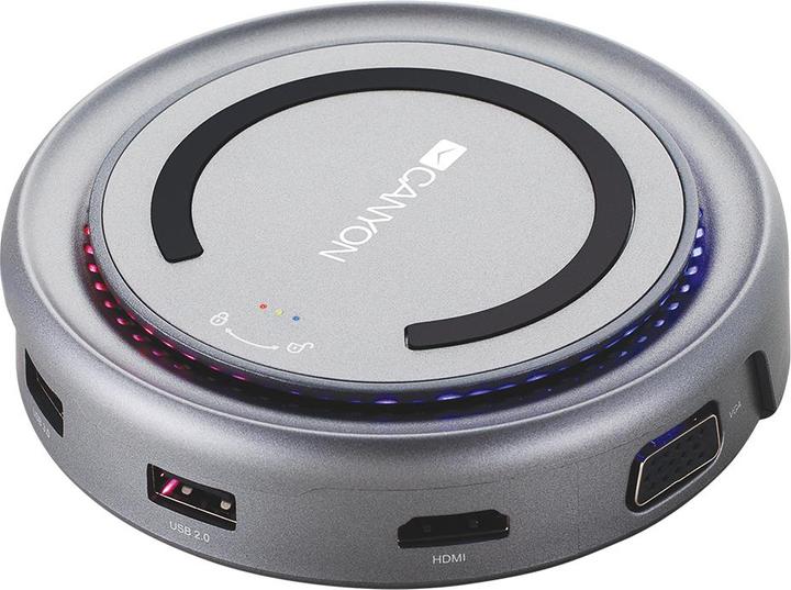 Image du produit Canyon HUB USB-5-in1 USB-C > HDMI/2xUSB/USB-C/VGA/QI Chargement (USB-C, 5 ports)