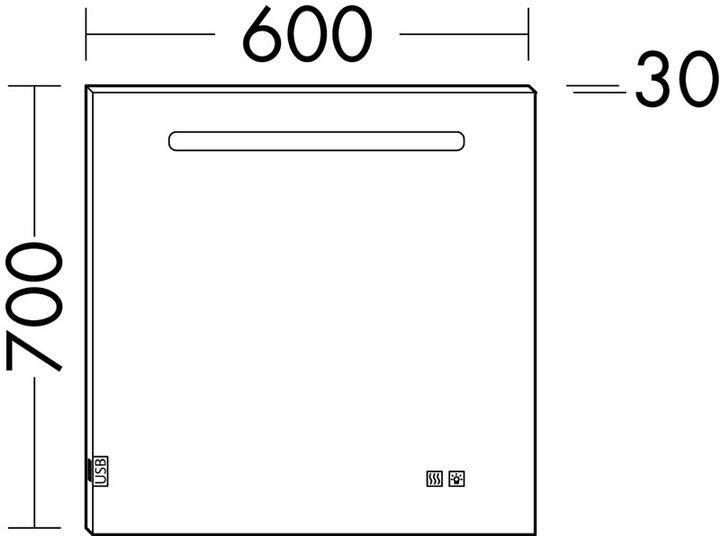 Actual product image burgbad Eqio miroir lumineux avec éclairage LED, 1 interrupteur à capteur, support pour téléphone portable (60 x 70 cm)