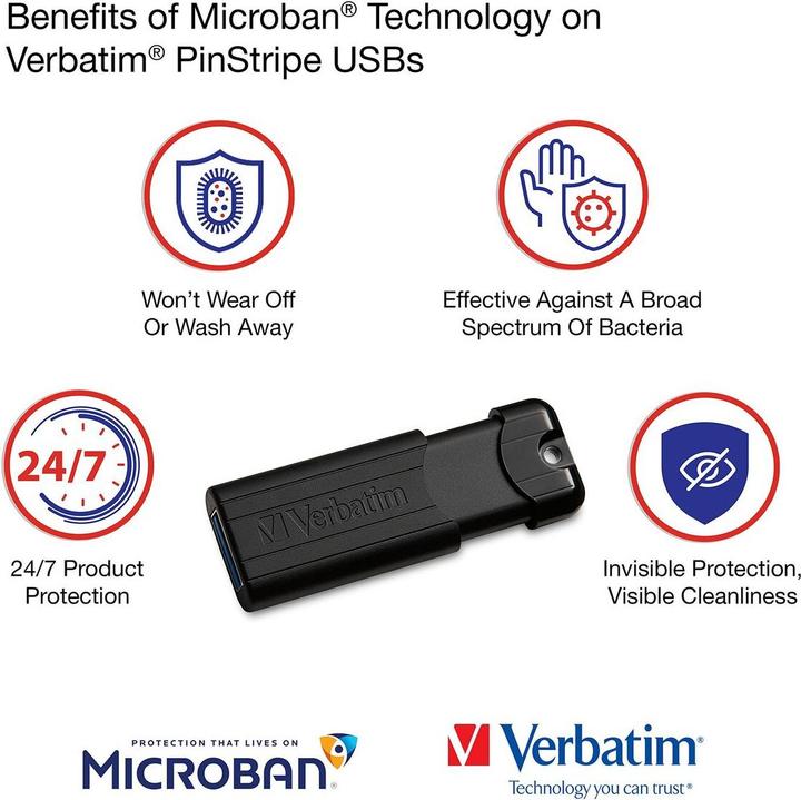 Image du produit Verbatim Clé USB PinStripe (128 Go, USB-A)