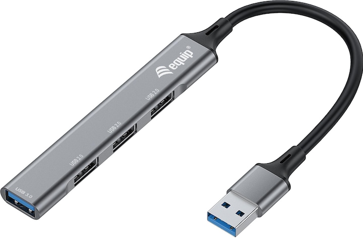 equip USB-Hub 4-Port 3.0 ->1x3.0,3x2.0 o.Charger grau (USB-A, 4 Ports)