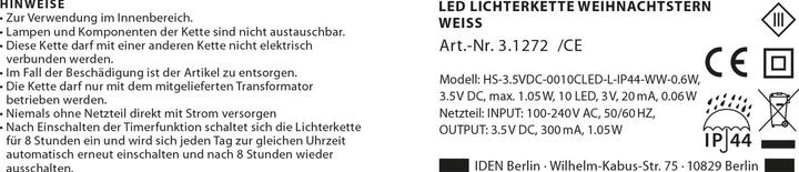 Nährwerte und Zutaten Idena LED Lichterkette 10 Sterne rot Ø 12cm (7.70 m)