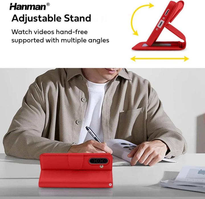 Produktbild Hanman Samsung Galaxy S25 - Mill Flip Case mit 3 Kartenfächern, rot (Samsung Galaxy S25)