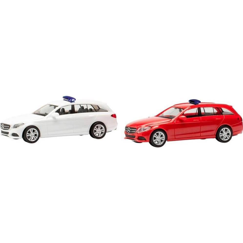 Herpa 013284-003 H0 PKW Modell Mercedes Benz C-Klasse Kombi mit Warnbalken, rot