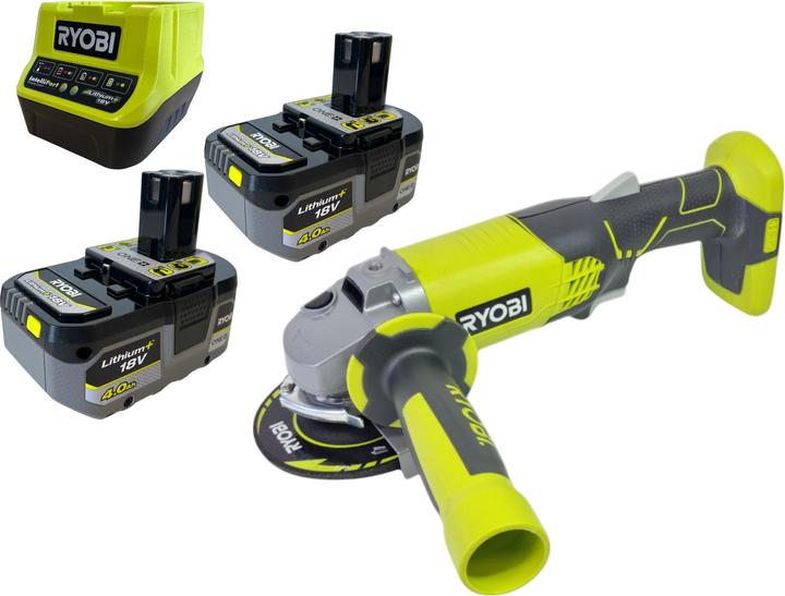 Actual product image Ryobi R18AG-0 Cordless angle grinder 18 V ONE+ 115 mm + 2x battery 4.0 Ah + charger (115 mm)