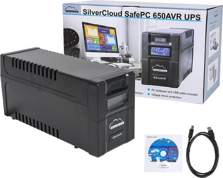 Produktbild SilverCloud UPS SafePC 650AVR Leistung 360 W LCD-Bildschirm PC-Überwachungssoftware (360 VA, 600 W)