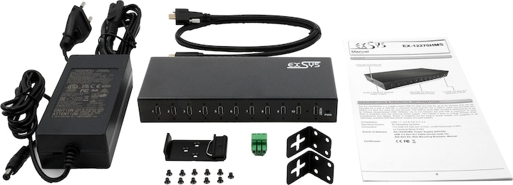Produktbild Exsys Industrial USB 3.2 Gen 2x1 Hub 10-Port (USB-C, 10 Ports)