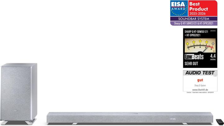 Productafbeelding Sharp Speakers HT-SBW55121(SL) Q 5.1.2 Dolby Atmos/ DTS:X Soundbar with Wireless Subwoofer, Silver | (114 W, 5.1.2 Kanaal)