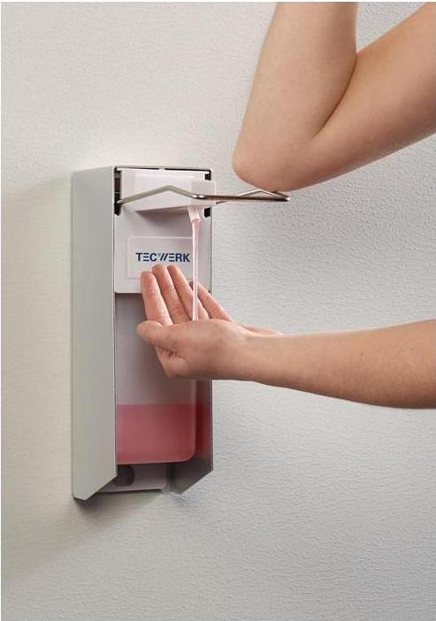 Produktbild Tecwerk Desinfektions- und Seifenspender H165xB95xT290ca.mm ABS mit Hebel weiss